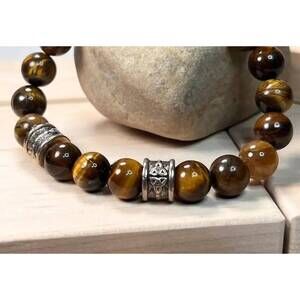NEW FAIRE unisex - genuine tiger's eye bracelet with trinity knot in multi